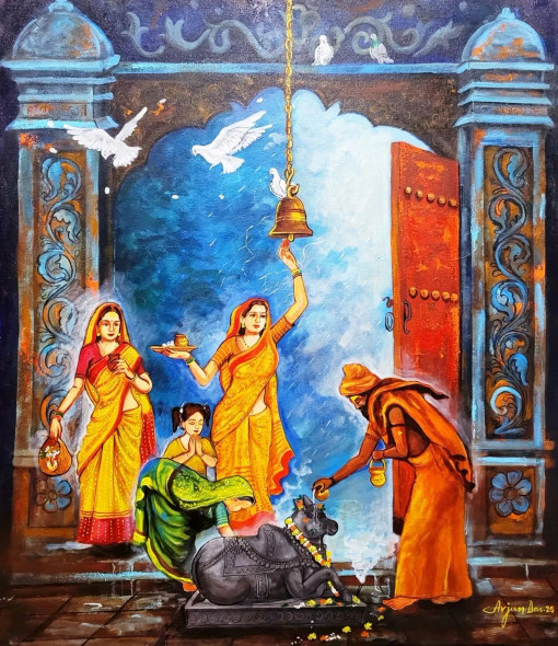 Bhakti (ART-82-116972) - Handpainted Art Painting - 36in X 42in