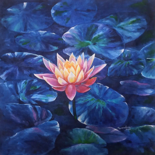 Lotus Painting – Textured Acrylic Artwork On Canvas (ART-3674-117054) - Handpainted Art Painting - 24in X 24in