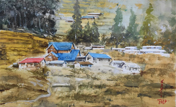 Household (ART-7901-116969) - Handpainted Art Painting - 22in X 14in