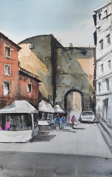 City (ART-7901-117027) - Handpainted Art Painting - 14in X 22in