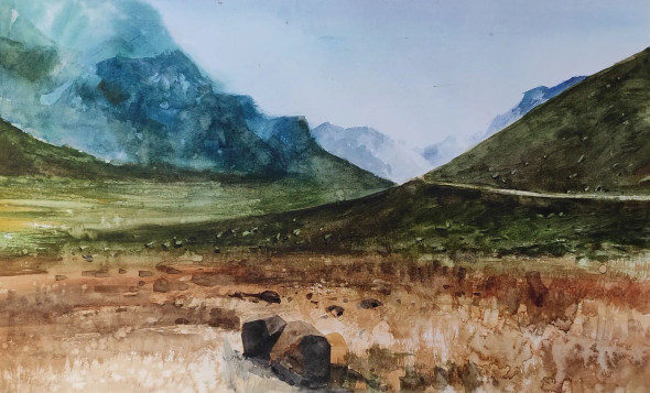 Mountain Way (ART-7901-116931) - Handpainted Art Painting - 22in X 14in