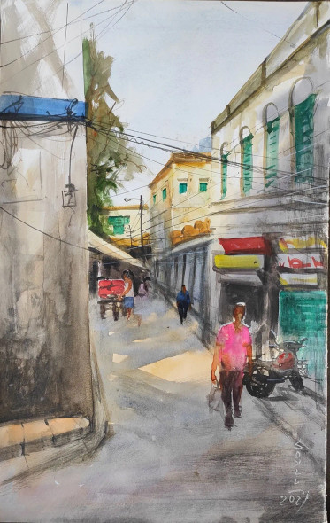City (ART-7901-117023) - Handpainted Art Painting - 14in X 22in