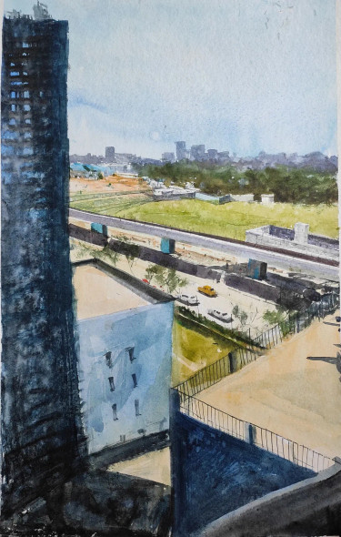 Cityscape (ART-7901-116968) - Handpainted Art Painting - 14in X 22in