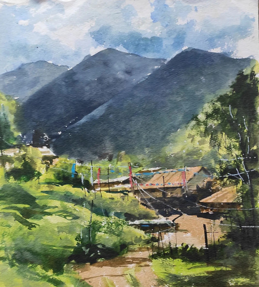 Mountain (ART-7901-116863) - Handpainted Art Painting - 10in X 11in