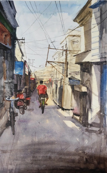 City (ART-7901-117016) - Handpainted Art Painting - 14in X 22in