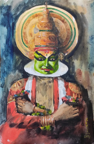 Kathakali (ART-7901-116894) - Handpainted Art Painting - 9in X 14in