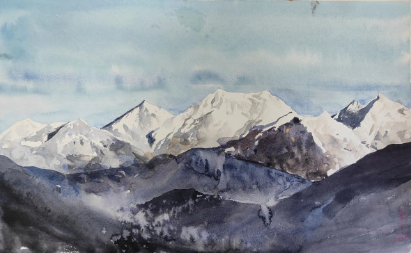 Mountain Hill (ART-7901-117024) - Handpainted Art Painting - 22in X 14in
