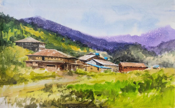 Hillscape Paintings (ART-7901-117020) - Handpainted Art Painting - 22in X 14in