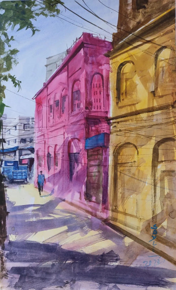 City (ART-7901-116933) - Handpainted Art Painting - 14in X 22in