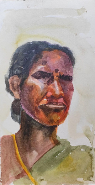 Face (ART-7901-116852) - Handpainted Art Painting - 8in X 14in