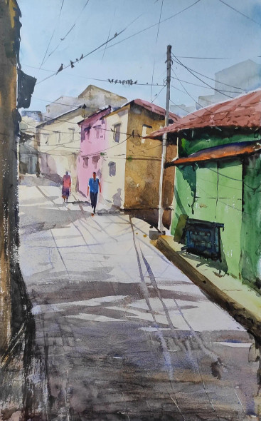 Cityscape (ART-7901-116938) - Handpainted Art Painting - 14in X 22in