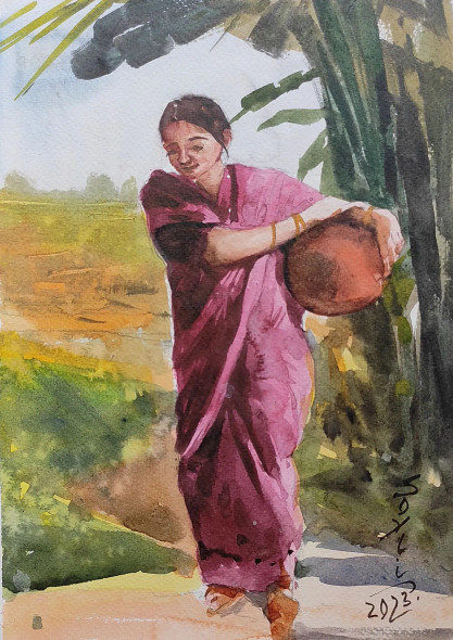 The Lady (ART-7901-116876) - Handpainted Art Painting - 8in X 12in