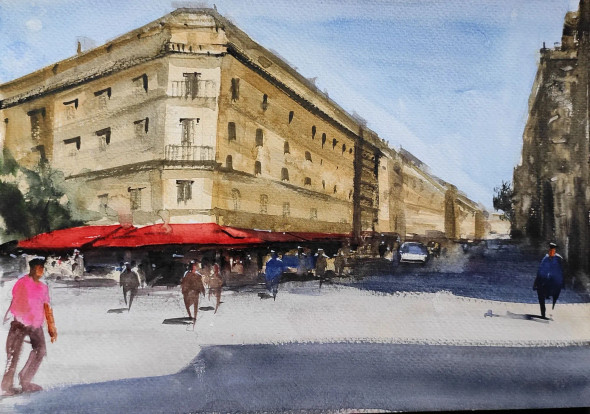 City (ART-7901-116891) - Handpainted Art Painting - 12in X 8in
