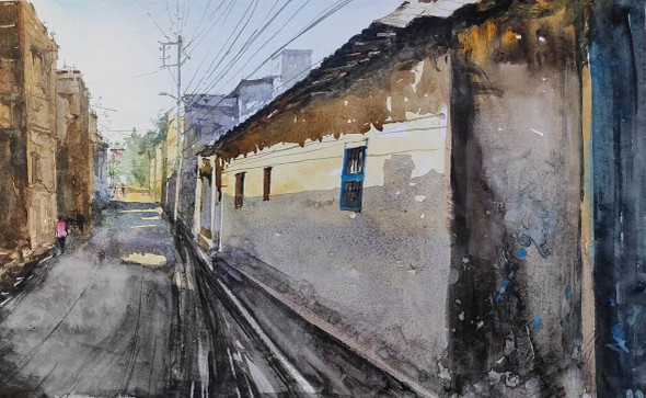 The Narrow Lane (ART-7901-116937) - Handpainted Art Painting - 22in X 14in