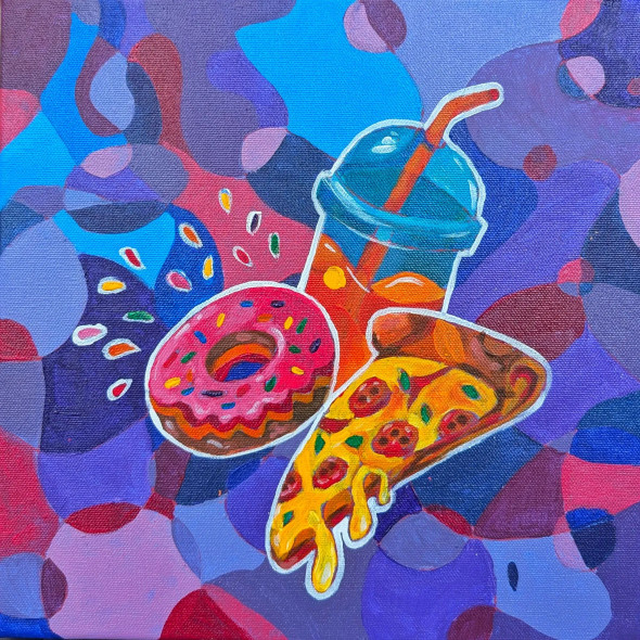 Snackflix And Thrill (ART-16516-116987) - Handpainted Art Painting - 12in X 12in