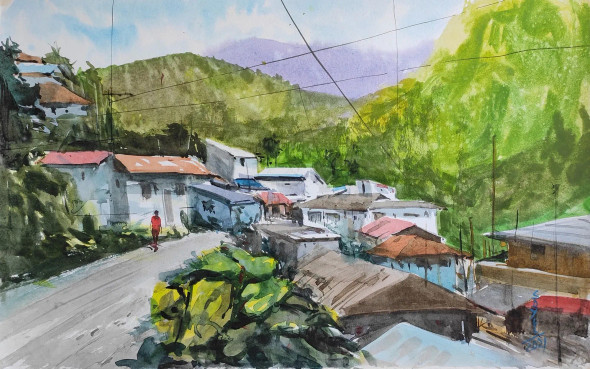Hillscape (ART-7901-116966) - Handpainted Art Painting - 22in X 14in