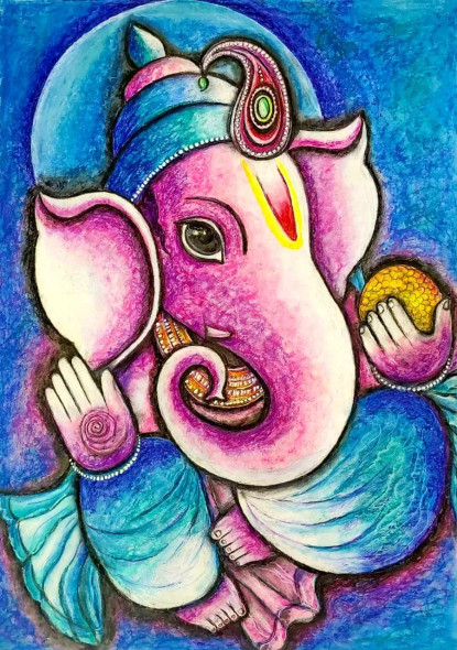 VIGHNAHARTA (ART-17815-117010) - Handpainted Art Painting - 18in X 25in