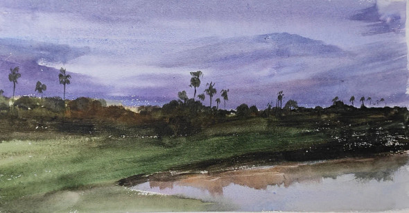 Evening (ART-7901-116856) - Handpainted Art Painting - 14in X 8in