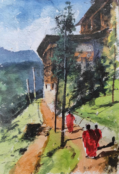 Mountain (ART-7901-116870) - Handpainted Art Painting - 8in X 11in