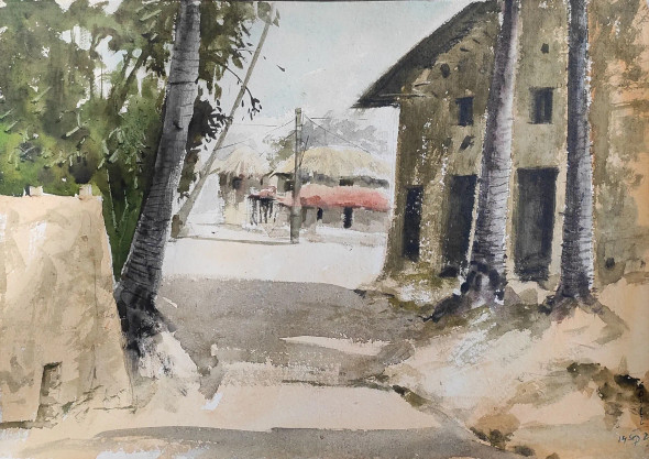 Village Series (ART-7901-117039) - Handpainted Art Painting - 23in X 15in