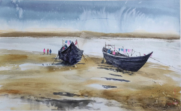 Boats (ART-7901-116958) - Handpainted Art Painting - 22in X 14in