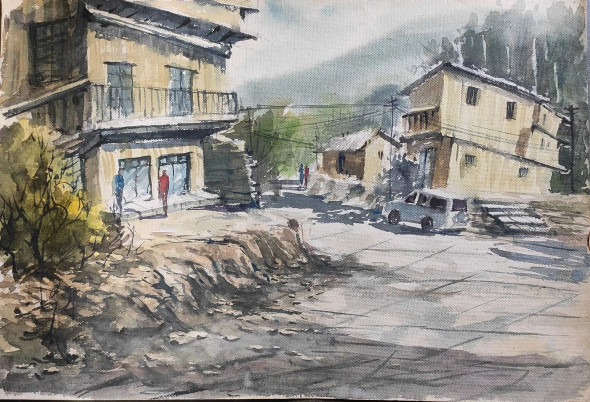 Hillscape (ART-7901-117043) - Handpainted Art Painting - 23in X 15in