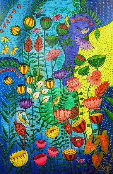 Floral Garden (ART-82-116971) - Handpainted Art Painting - 48in X 72in