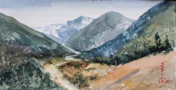 Mountain (ART-7901-116850) - Handpainted Art Painting - 14in X 8in