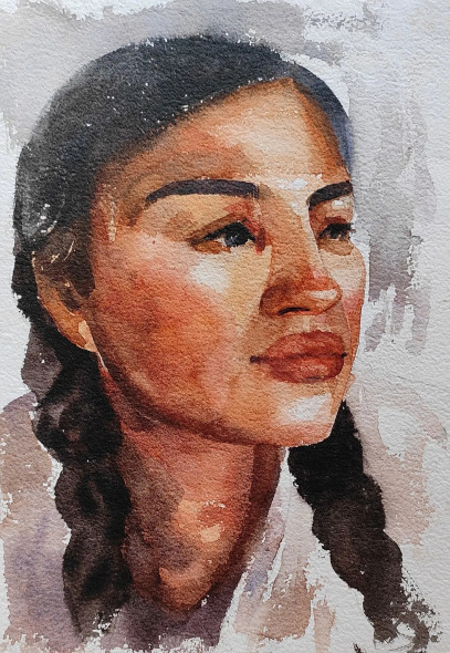 Girl (ART-7901-116867) - Handpainted Art Painting - 8in X 11in