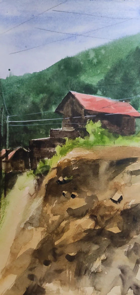 Household (ART-7901-116851) - Handpainted Art Painting - 8in X 14in