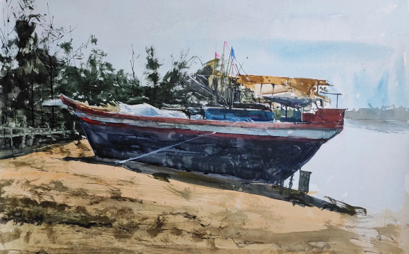 Boat (ART-7901-116948) - Handpainted Art Painting - 22in X 14in