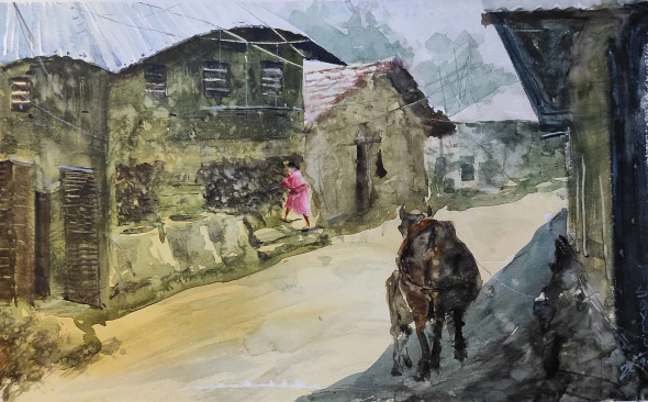Village Series (ART-7901-116934) - Handpainted Art Painting - 22in X 14in