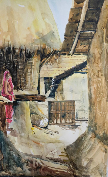 Village Series (ART-7901-116950) - Handpainted Art Painting - 14in X 22in