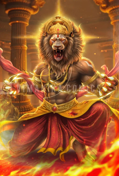 Narsimha Bhagwan Digital Painting (PRT-6845-117044) - Canvas Art Print - 24in X 36in