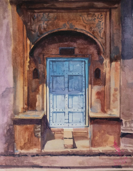 The Blue Door (ART-7901-117101) - Handpainted Art Painting - 11in X 14in