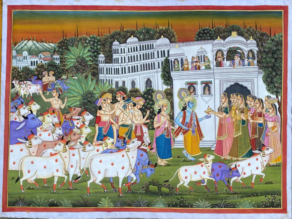 Beautiful Handmade Detailed Kishangarh Style Painting33*45” (ART-8266-117080) - Handpainted Art Painting - 45in X 33in