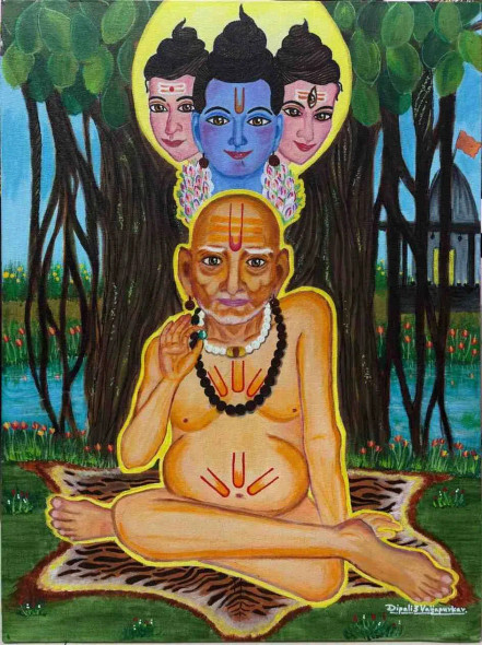 Swami Samartha (ART-8744-117088) - Handpainted Art Painting - 24in X 30in