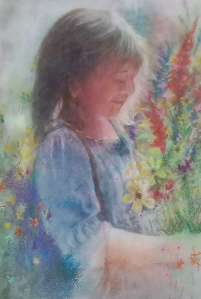 Girl With Flower (ART-15604-117141) - Handpainted Art Painting - 11in X 15in