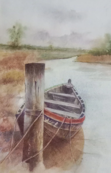 Boat (ART-15604-117142) - Handpainted Art Painting - 11in X 15in