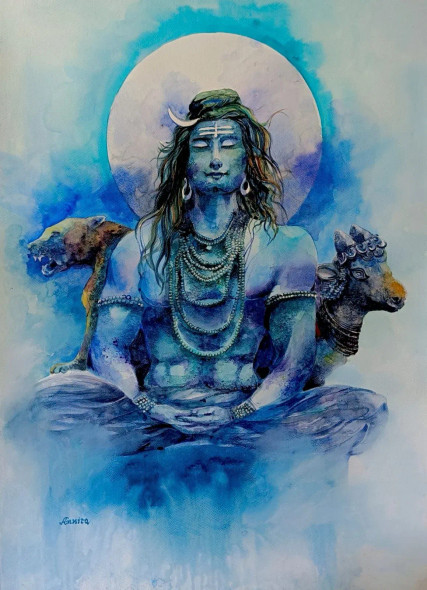 Shiva (ART-8538-117219) - Handpainted Art Painting - 20in X 28in