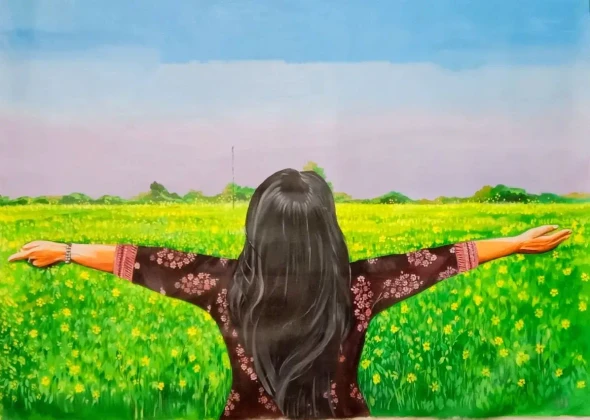 Basant (ART-8135-117249) - Handpainted Art Painting - 48in X 36in