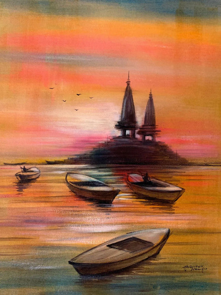 Ghat (ART-3512-117208) - Handpainted Art Painting - 11in X 15in