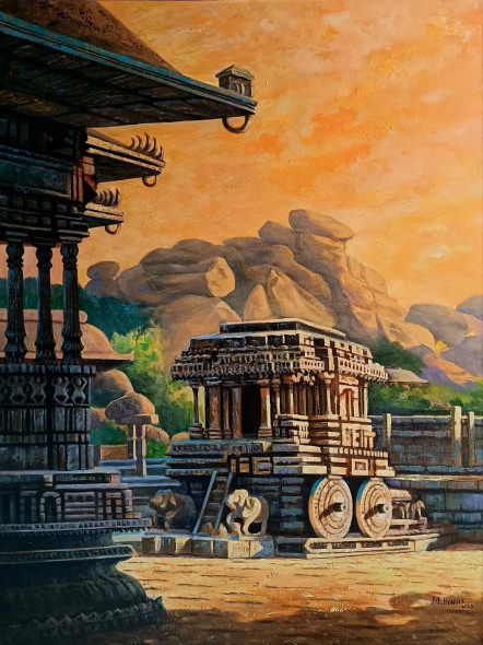Echoes Of Hampi (ART-1192-117280) - Handpainted Art Painting - 36in X 48in