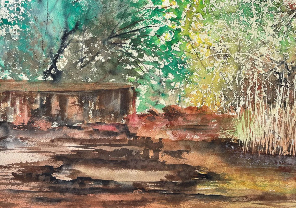 Afternoon In A Forest (ART-8841-117282) - Handpainted Art Painting - 15in X 11in