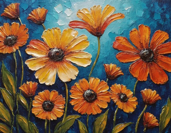 Abstract Flowers Painting (ART-3319-117267) - Handpainted Art Painting - 36in X 24in