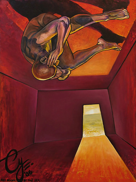 Red Room By The Sea (ART-17917-117357) - Handpainted Art Painting - 30in X 40in