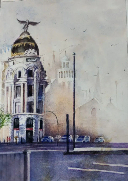 Cityscape (ART-15604-117333) - Handpainted Art Painting - 11in X 15in
