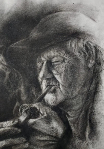 Smoking Man (ART-15604-117299) - Handpainted Art Painting - 10in X 13in
