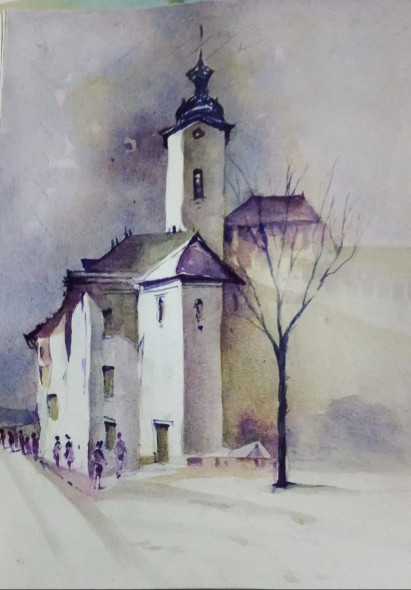 Old Building (ART-15604-117308) - Handpainted Art Painting - 11in X 15in