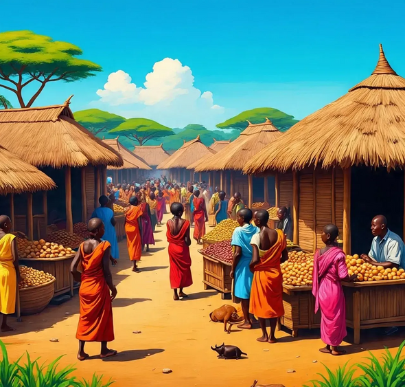 Tanzania Painting 001 (PRT-16612-117214) - Canvas Art Print - 24in X 24in